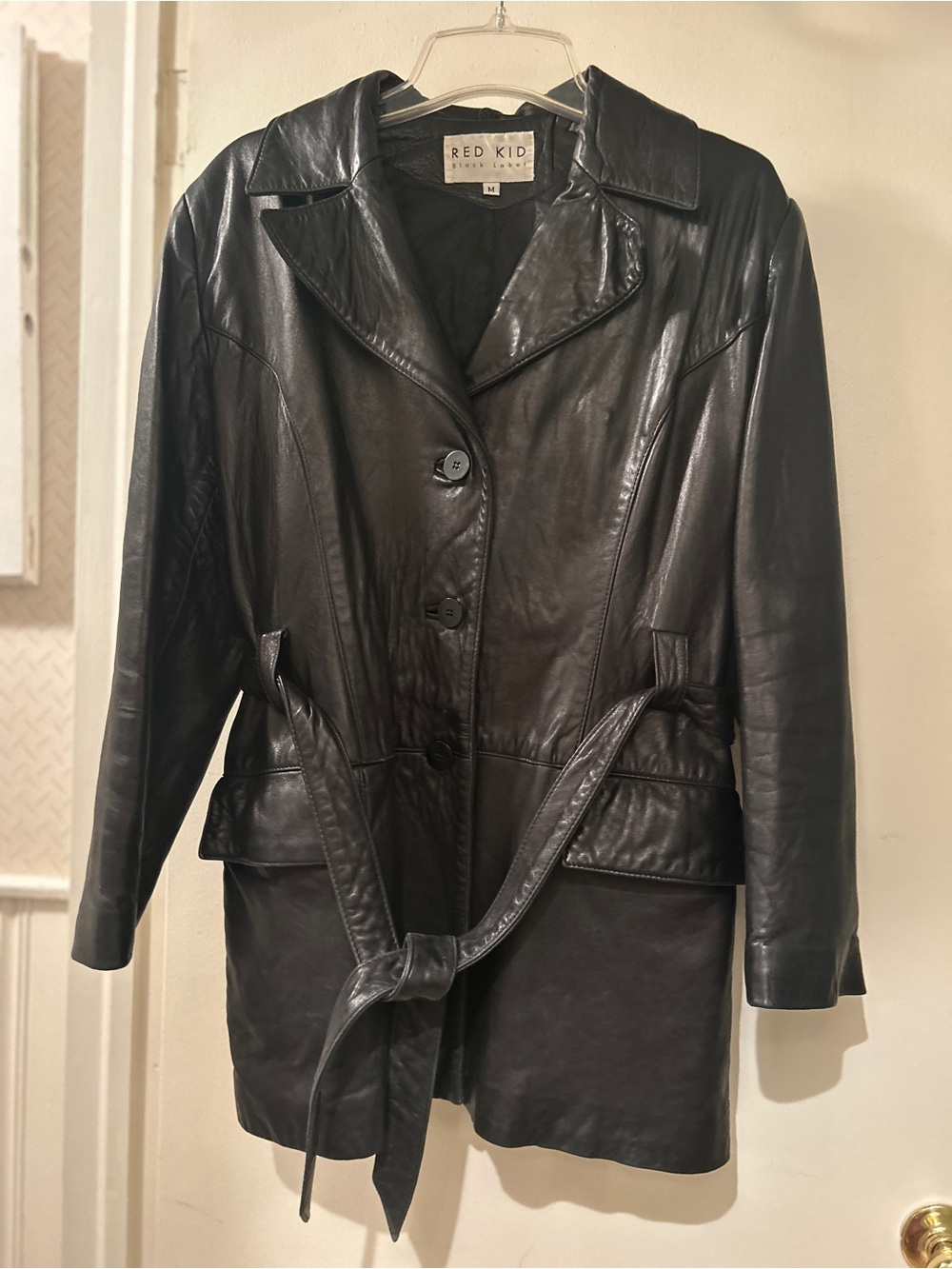 Women's Black Leather Belted Jacket